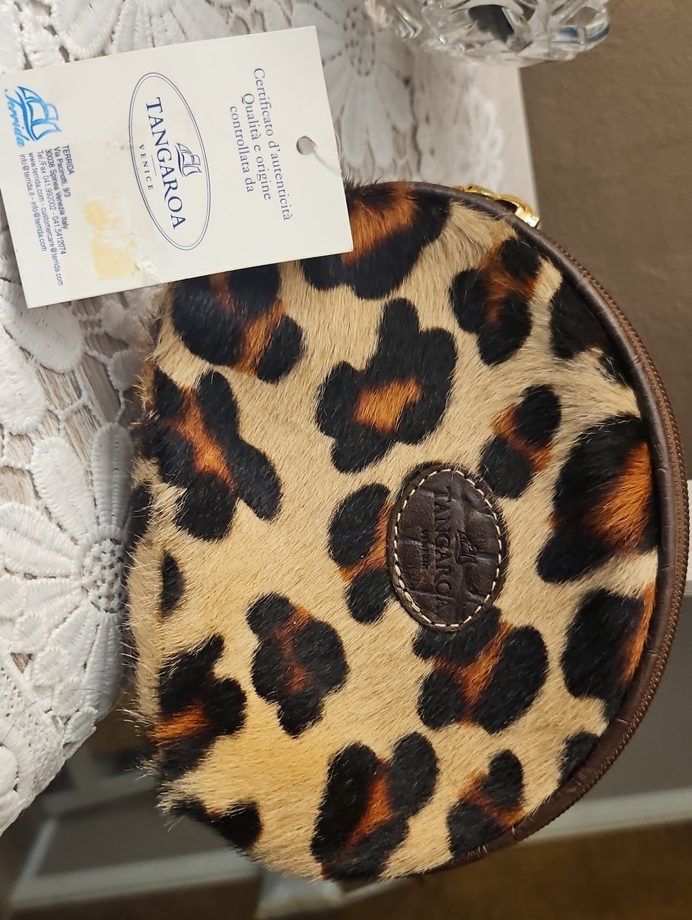 Tangaroa Leopard Print Round Cosmetic Pouch - Brown/Black